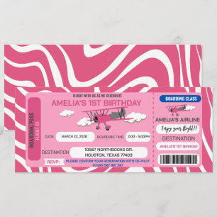 Billet avion rose Anniversaire Fête Invitation