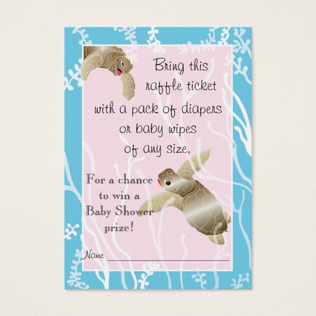 Billet baby shower Raffle/Tortue rose/bleue (Devant)