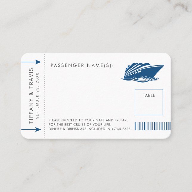 Billet Blue Cruise Boarding Pass Place Carte d'esc (Devant)