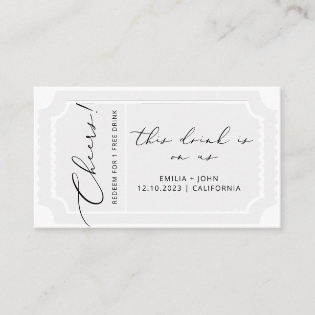 Billet boisson Moderne Calligraphie carte Mariage (Devant)