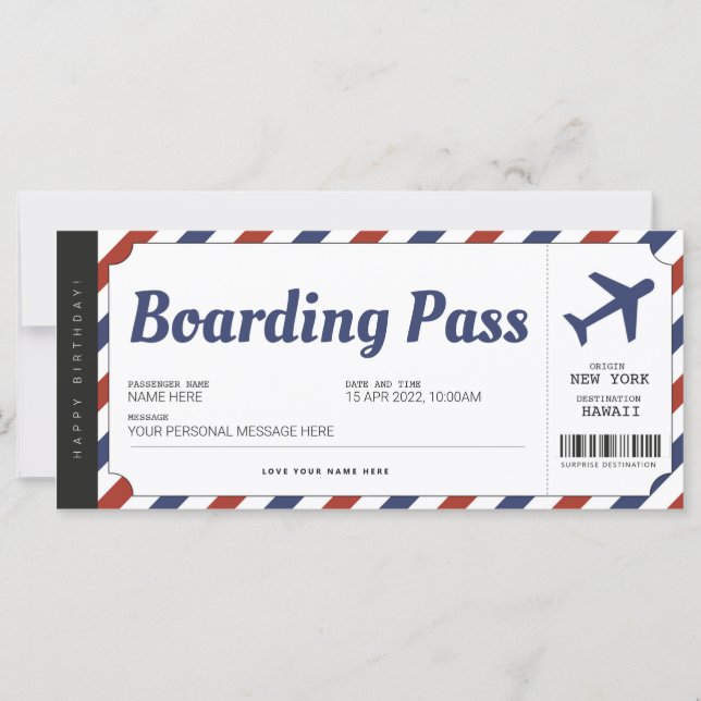 Billet cadeau avion de la carte d'embarquement sur (Devant)