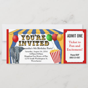 Billet Carnaval Circus sur mesure Invitations