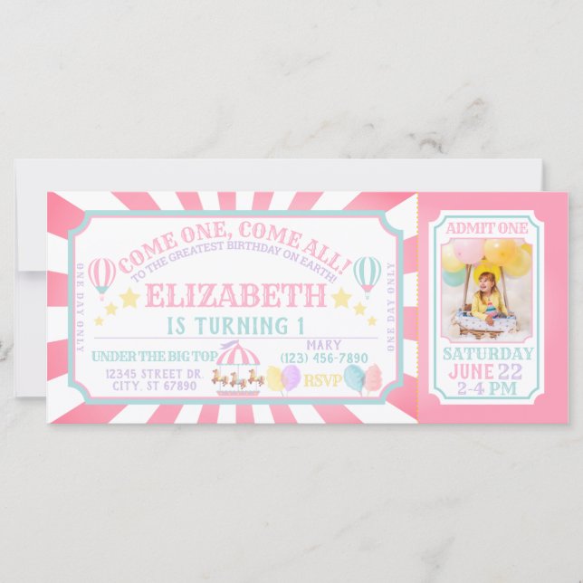 Billet Carnaval Cirque Invitation Anniversaire (Devant)