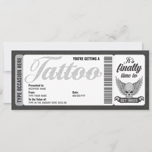 Billet Carte Cadeau Certificat Chèque Tatouage de  (Devant)