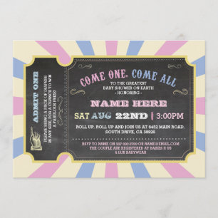 Billet Circus bleu rose Baby shower Invitation