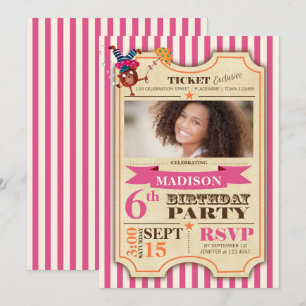 Billet Circus   Fille d'anniversaire   Invitation 