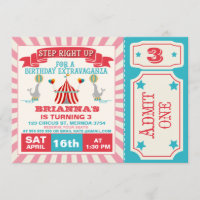 Billet Cirque Filles Anniversaire Invitation