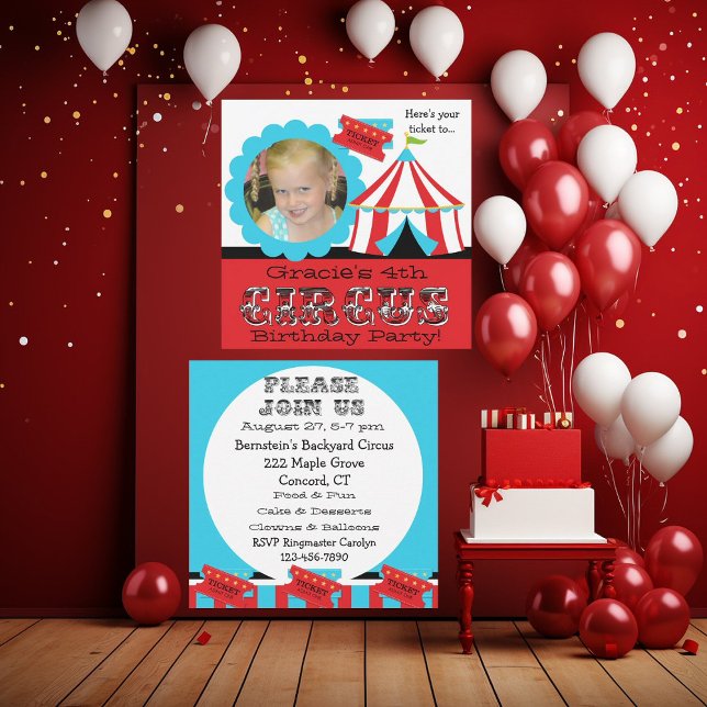 Billet Cirque Photo Personnalisé Invitation Annive (Créateur téléchargé)