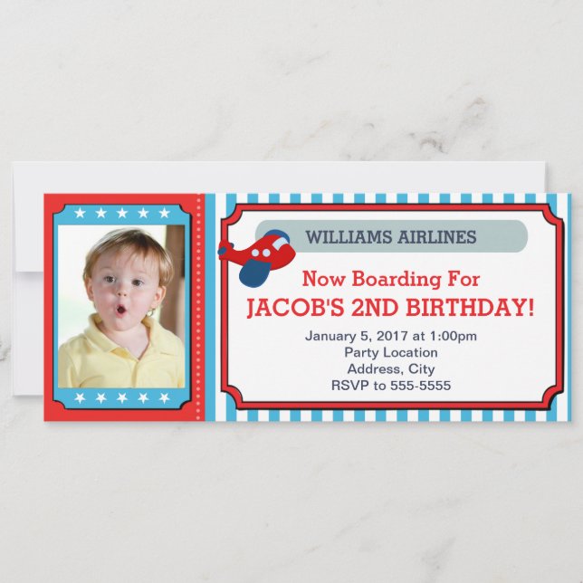 Billet d'avion Anniversaire Carte photo d'invitati (Devant)