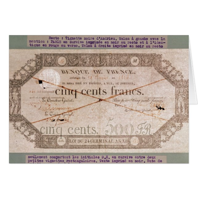 Billet de banque pour 500 francs du 24ème germinal (Devant horizontal)