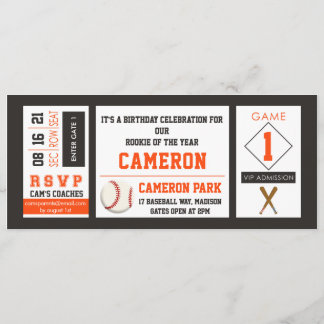 Billet de baseball Anniversaire Fête Invitation Or
