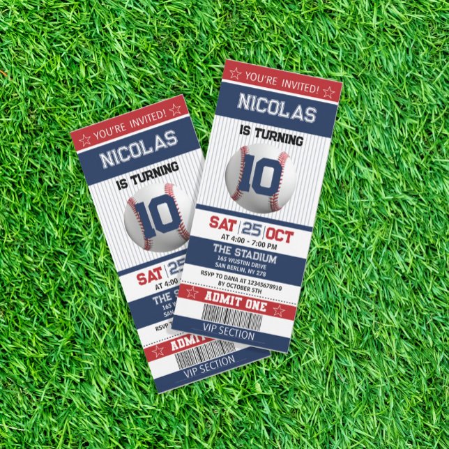 Billet de baseball rouge et bleu Invitation d'anni (Créateur téléchargé)
