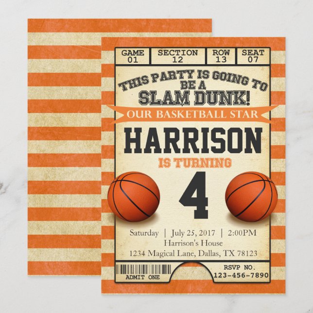 Billet de basket-ball Anniversaire Fête Invitation (Devant / Derrière)