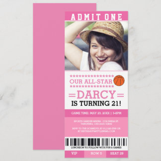 Billet de basket-ball rose Invitations d'anniversa