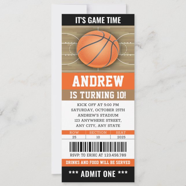Billet de basket personnel Invitation d'anniversai (Devant)