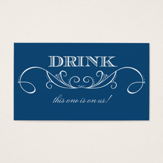 Billet de boisson Mariage moderne Blue Swirl (Devant)