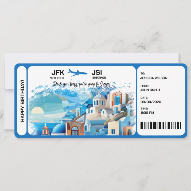 Billet de carte d'embarquement surprise Grèce Skia (Devant)