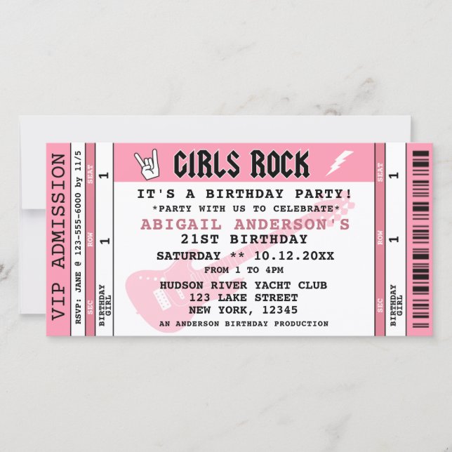 BILLET DE CONCERT POUR LES FILLES ROCK INVITATION  (Devant)