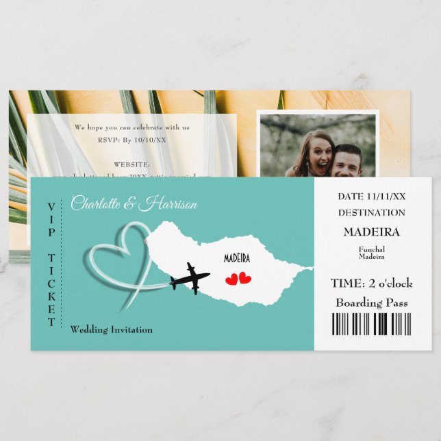 Billet de destination de mariage à Madère Carte d' (Devant / Derrière)