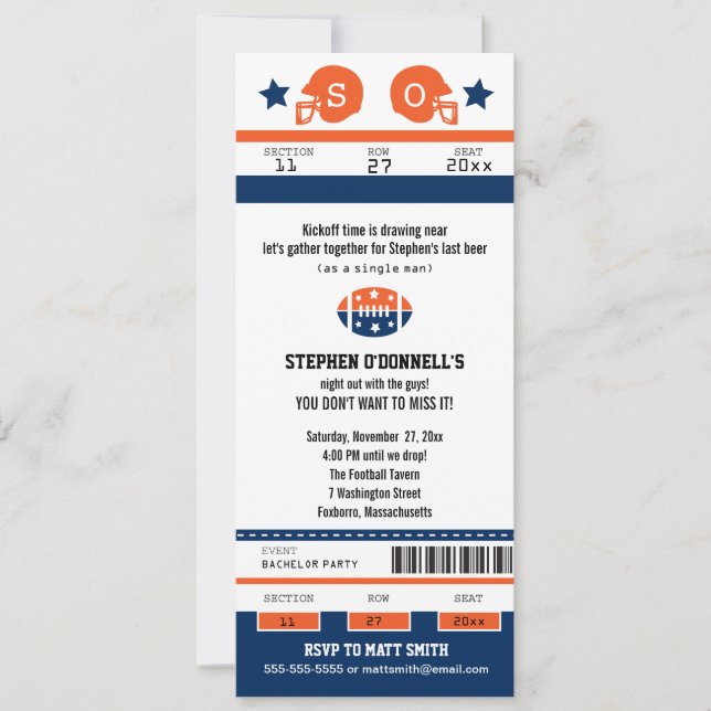Billet de football Bachelor Party Invitation (Devant)