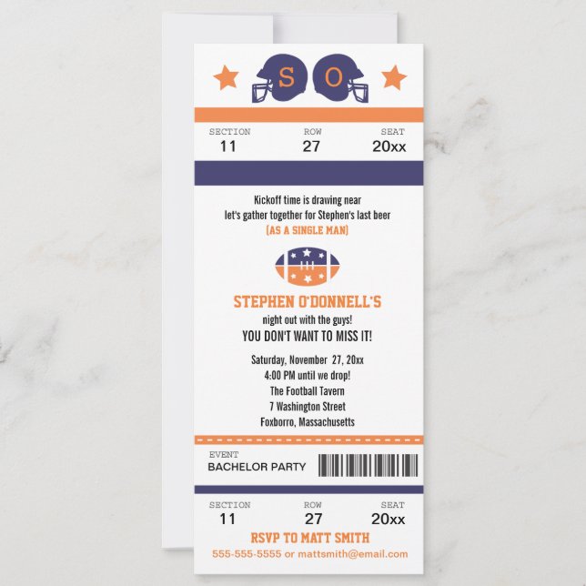 Billet de football Bachelor Party Invitation (Devant)