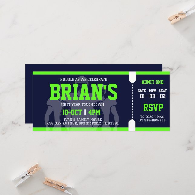 billet de football invitation (Devant/Arrière en situation)