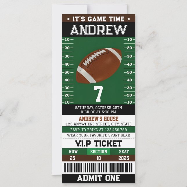 Billet de football simple personnalisé Invitation  (Devant)