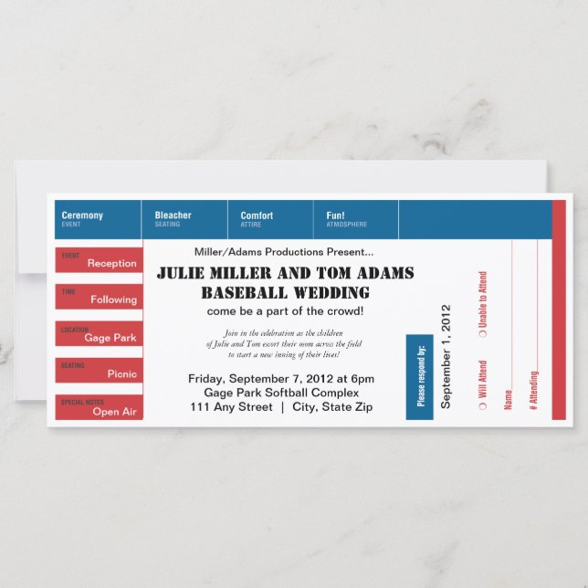 Billet de jeu de baseball Mariage Invitation (Devant)