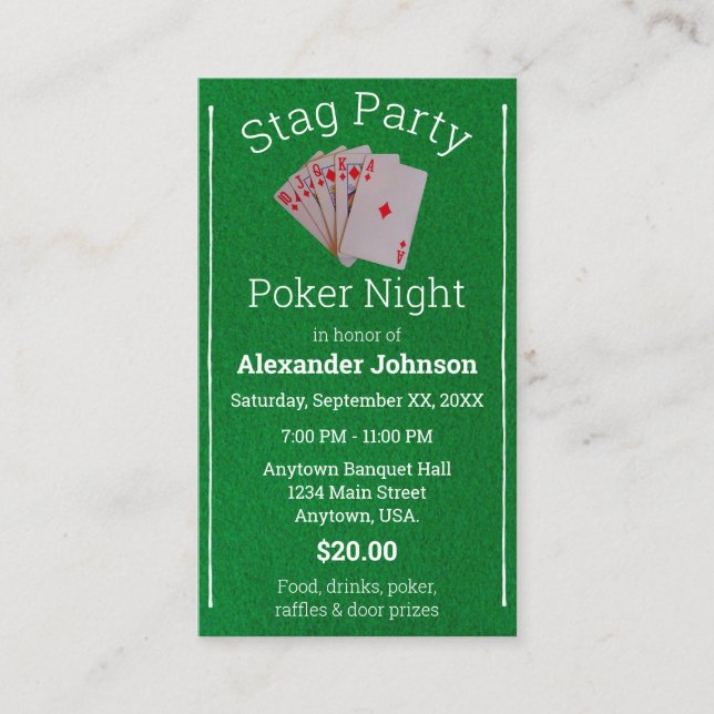 Billet de partie de mâle de cartes de jeu de nuit (Devant)