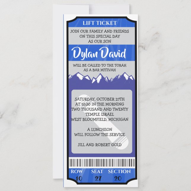 Billet de SNOWBOARD Bar Bat Mitzvah Invitation (Devant)