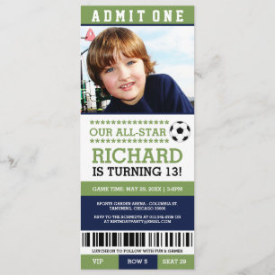 Billet de soccer vert et bleu Invitations d'annive