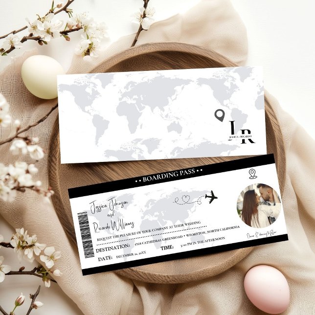 Billet d'embarquement Faire-part de mariage noir (Créateur téléchargé)