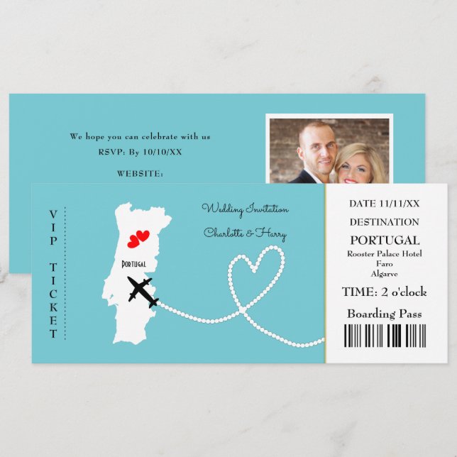 Billet d'embarquement Mariage de la carte Destinat (Devant / Derrière)