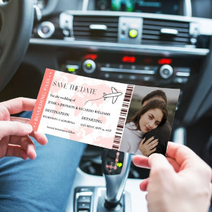 Billet d'embarquement monogramme save the date tic