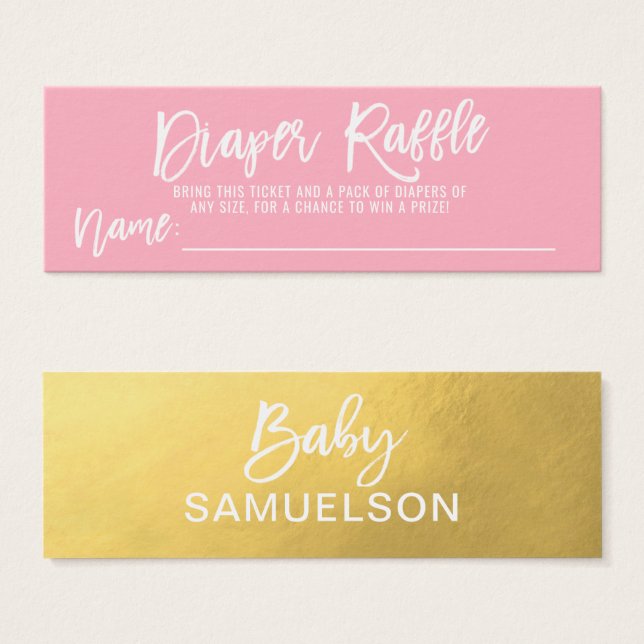 Billet DIAPER RAFFLE Baby shower or rose FAUX (Devant & derrière)