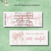 BILLET D'INVITATION Rubans Roses Fille Premier Ann