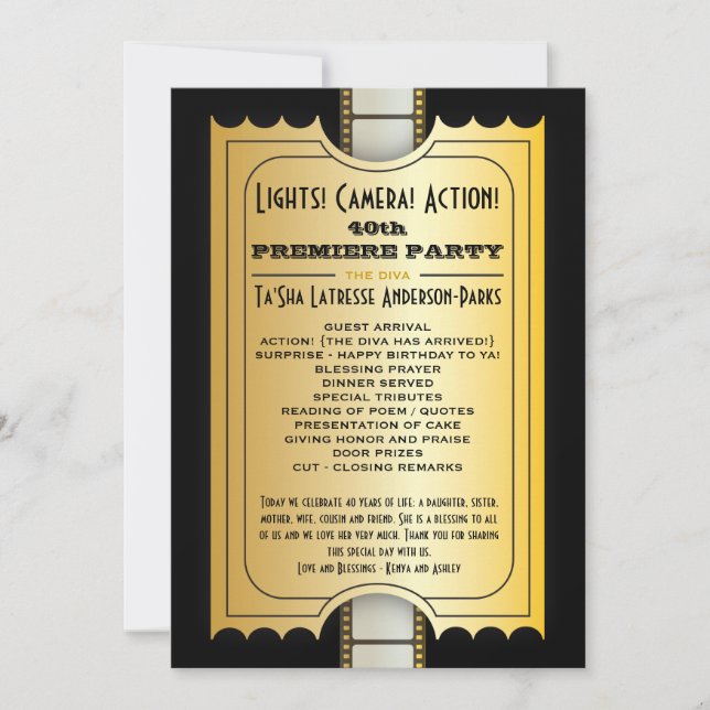 Billet d'or d'admission de programme de partie de (Devant)