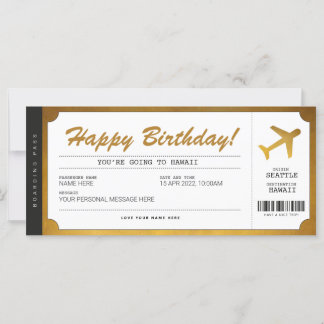 Billet d'or de la carte d'embarquement surprise