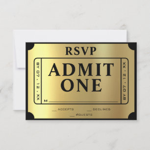 Billet d'or Noir & Or Mariage RSVP