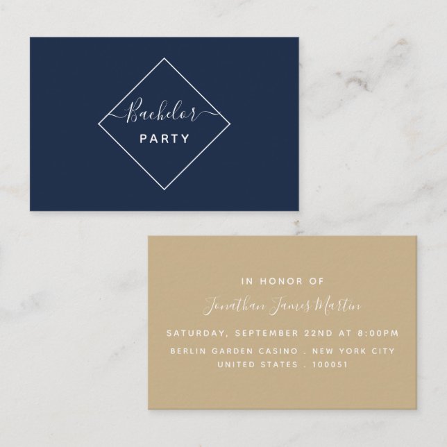 Billet Invitation Bachelor Party Diamond & Cream (Devant / Derrière)