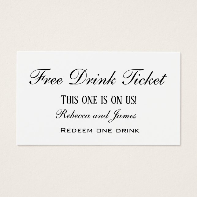 Billet Mariage simple noir et blanc Boisson gratui (Devant)