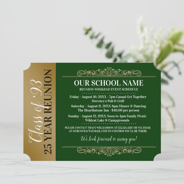 Billet Style Vert/Gold Classe Réunion Invitation (Debout devant)