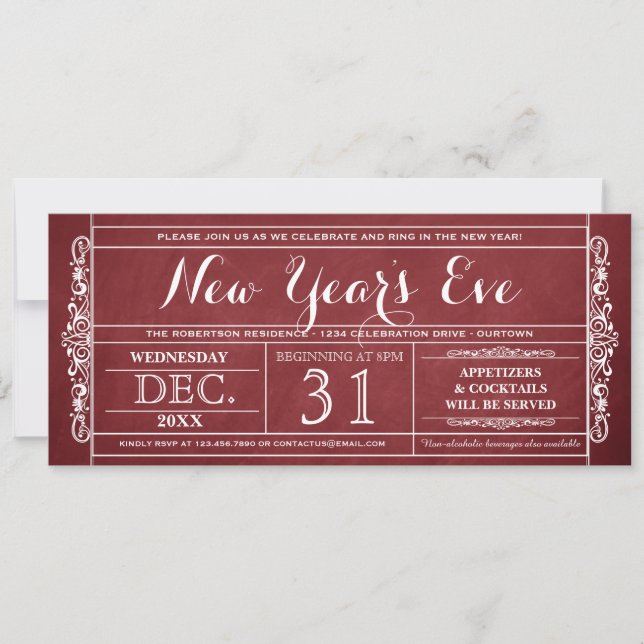 Billet vintage Invitations du Nouvel An à la Soiré (Devant)