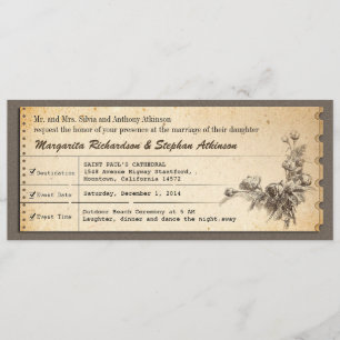 Billet vintage invitations uniques de mariage
