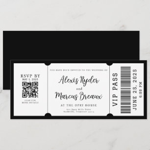 Billet VIP noir et blanc Faire-part de mariage
