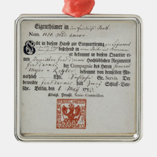 Billeting voucher, 1759 metal ornament