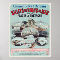 Billets de Bains de Mer France Poster vintage 1888