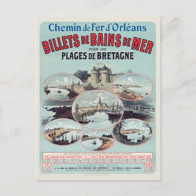 Billets de Bains de Mer France Vintage Poster 1888 Postcard (Front)