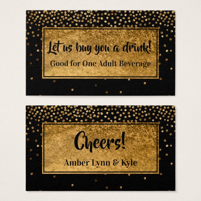 Billets de boisson avec Faux Gold Foil Confetti &  (Devant & derrière)