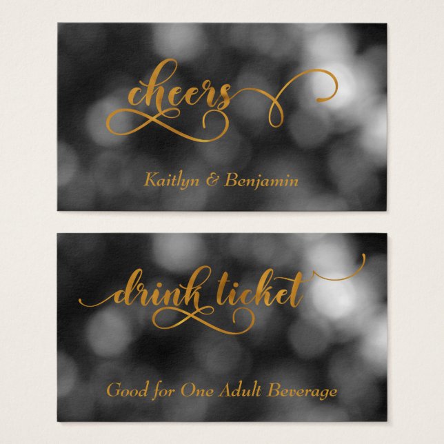 Billets de Boisson Bokeh Noir & Blanc Typographie  (Devant & derrière)